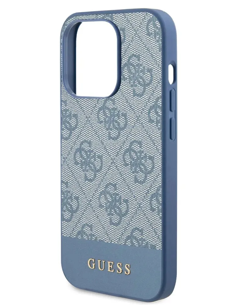 Guess для iPhone 15 Pro Max чехол PU 4G Bottom stripe Metal logo Hard Blue, фото 1