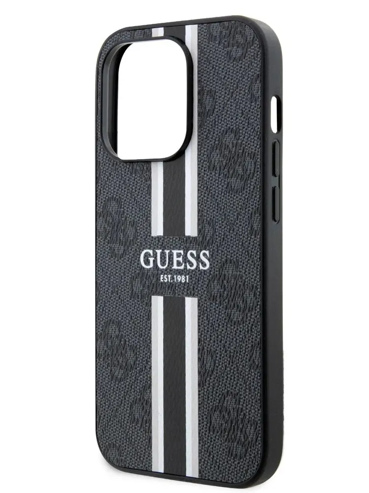 Guess для iPhone 15 Pro Max чехол PU 4G Stripes Hard Black (MagSafe), фото 1