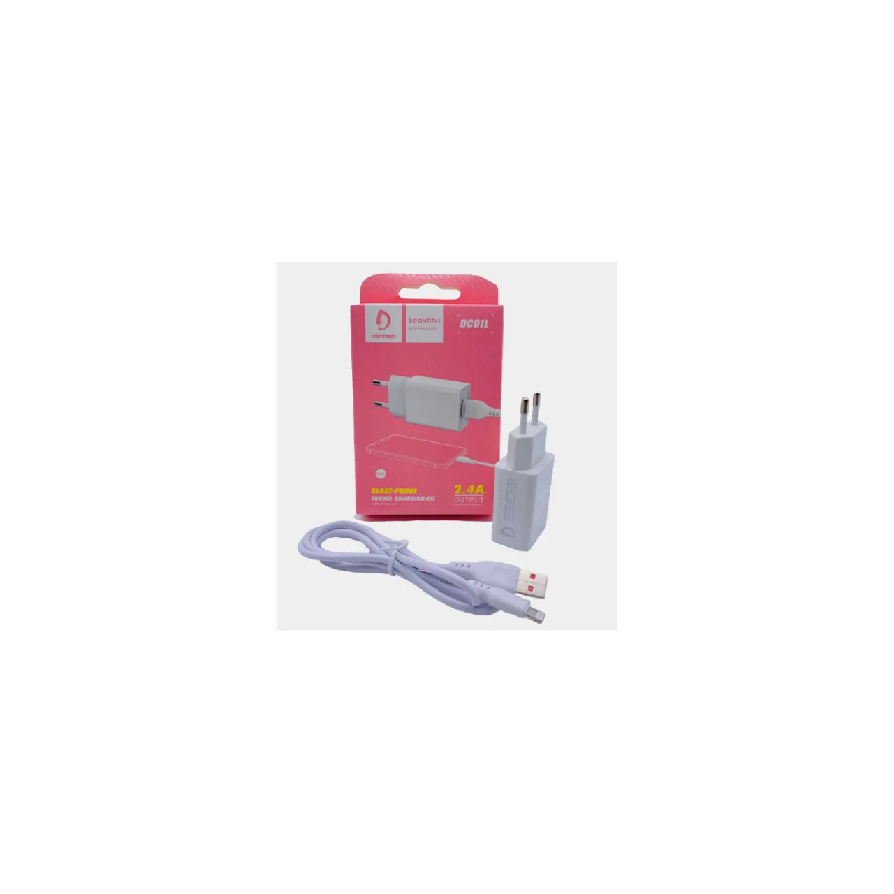 СЗУ 2в1 Denmen DC01L, Apple 8 pin, 2.4А, 1 USB, 5V, 1.0 м, черный, фирменная упаковка