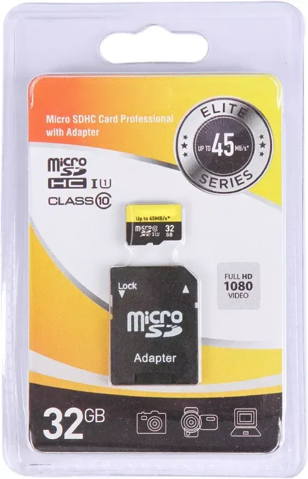 Карта памяти Exployd Elite EX032GCSDHC10UHS-1-ElU1 32Gb microSDHC Class10, UHS-1 SD 45 MB/s, с адаптером