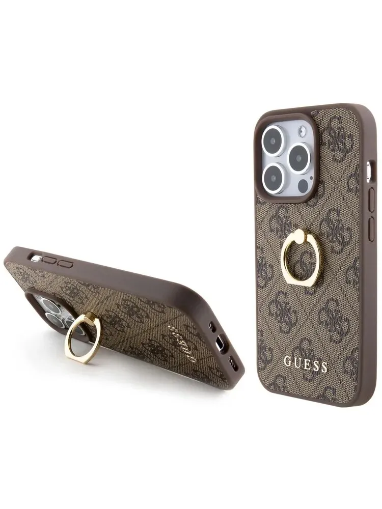 Guess для iPhone 15 Pro Max чехол PU 4G + Ring Hard Brown