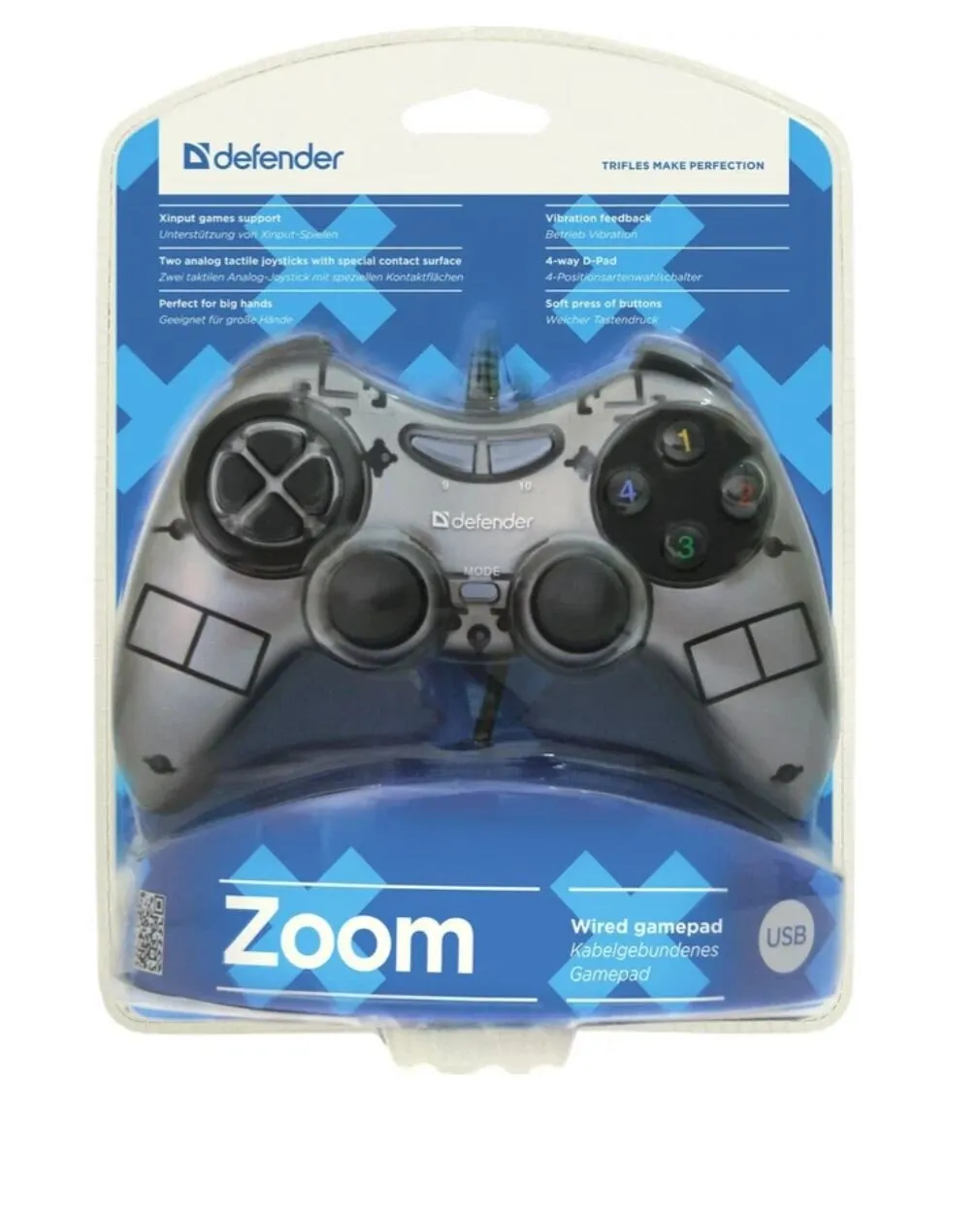 Геймпад Defender Zoom, USB Xinput, 10 кнопок, 2 стика, кабель: 1,8 м
