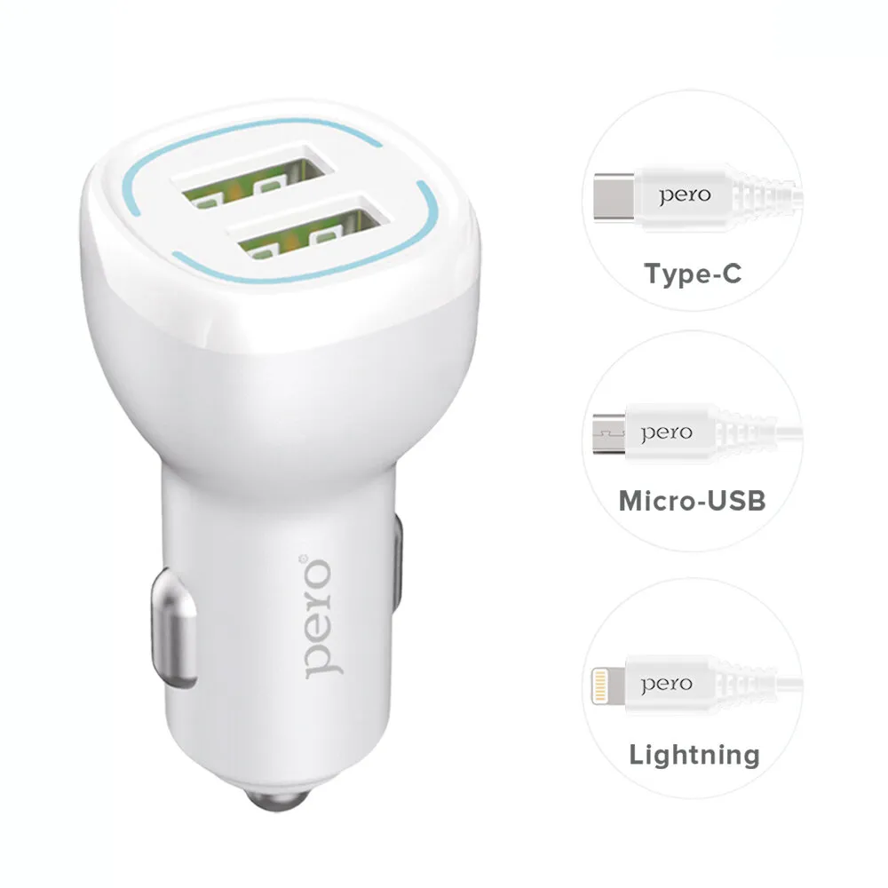 AЗУ PERO AC04 2USB 2.4A AUTOMAX c кабелем Type-C в комплекте, белое, фото 1