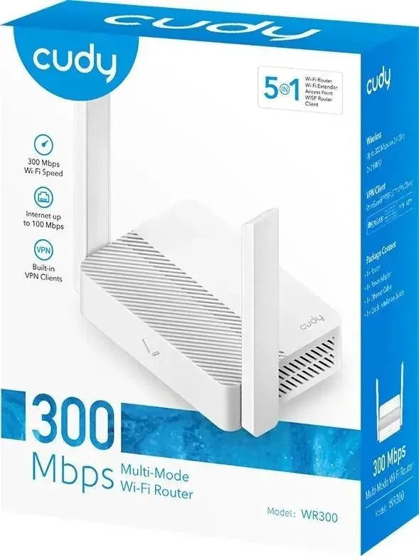 Cudy WR300 Роутер беспроводной N300 10/100BASE-TX/Wi-Fi белый