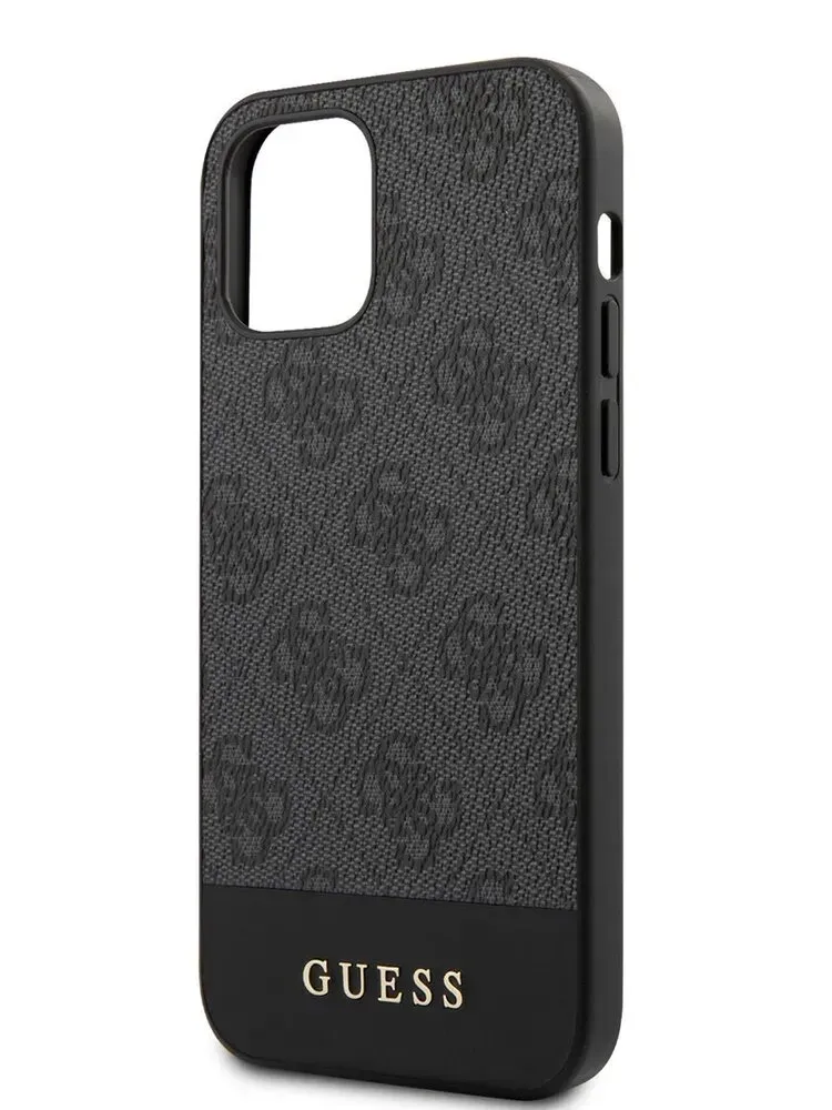 Guess для iPhone 12/12 Pro (6.1) чехол PU 4G Stripe Metal logo Hard Grey