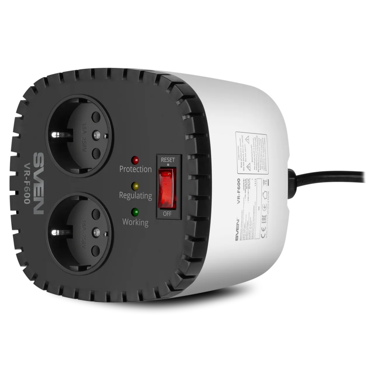 Стабилизатор напряжения SVEN VR-F600 (200Вт,Входное 170-285В,Вых 230 +-10%, 2 *CEE7/4 розеток)