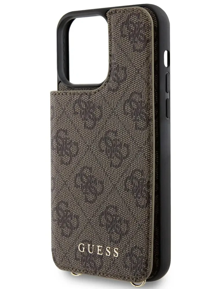Guess для iPhone 15 Pro Max чехол Crossbody cardslots magnetic 4G Hard Brown, фото 1