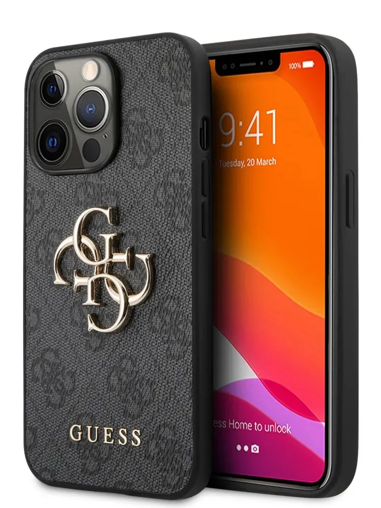 Guess для iPhone 13 Pro Max чехол PU 4G Big metal logo Hard Grey