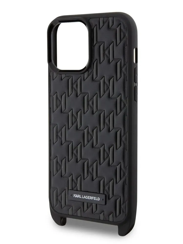 Lagerfeld для iPhone 13 Pro Max чехол Crossbody PU Monogram with Strap Hard Black, фото 1