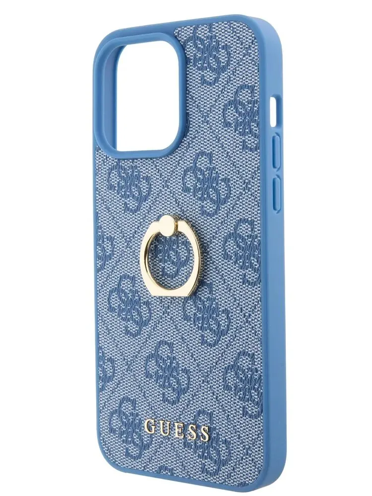 Guess для iPhone 15 Pro Max чехол PU 4G + Ring Hard Blue, фото 1