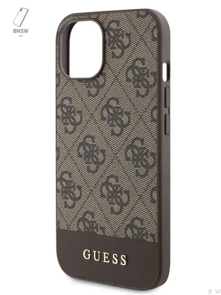 Guess для iPhone 15 чехол PU 4G Bottom stripe Metal logo Hard Brown