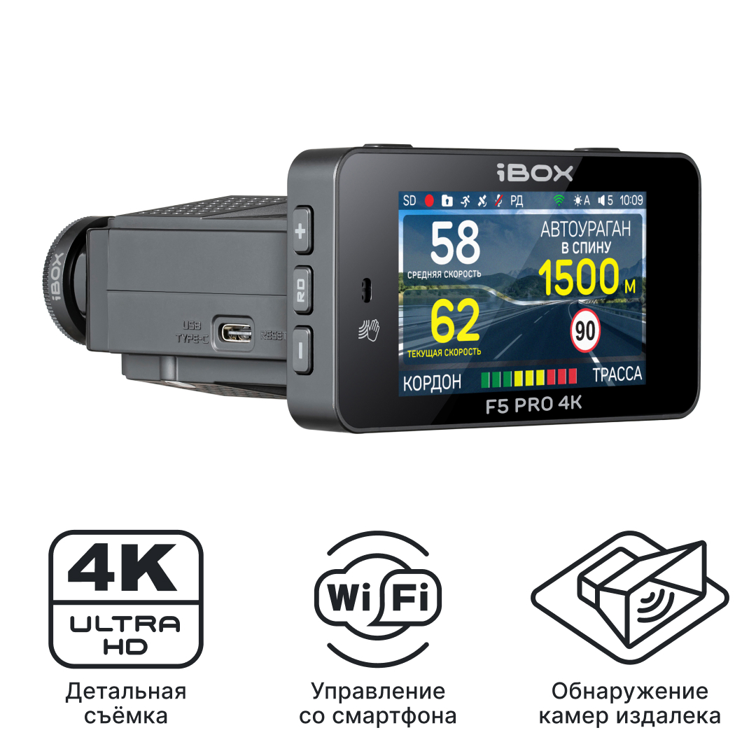 Видеорегистратор с радар-детектором iBOX F5 PRO 4K LaserScan WiFi Signature Dual