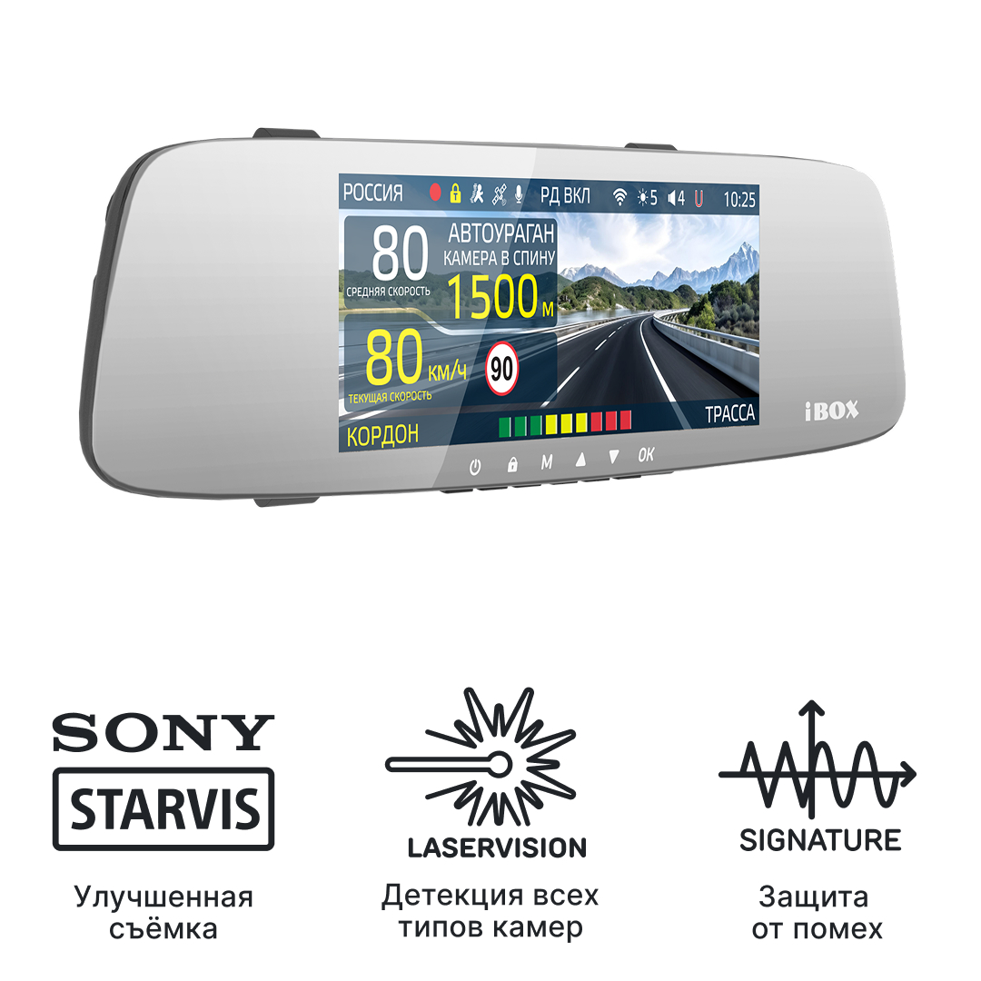 Видеорегистратор зеркало с радар-детектором iBOX Range LaserVision WiFi Signature Dual