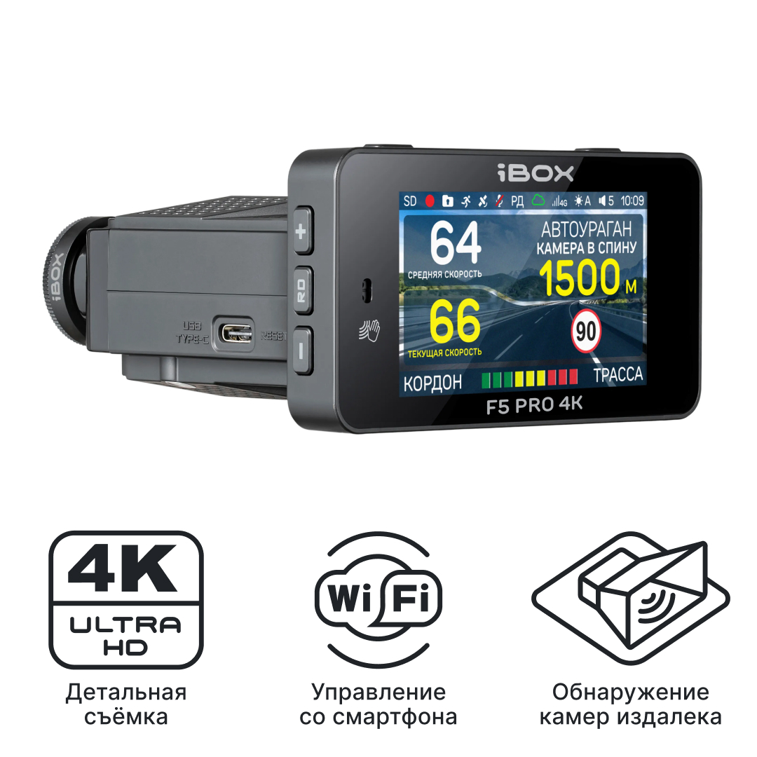 Видеорегистратор с радар-детектором iBOX F5 PRO 4K LaserScan WiFi Signature Dual