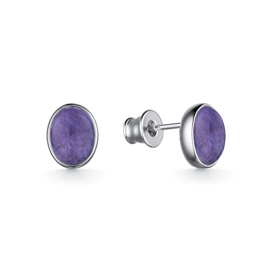 Серьги из серебра с чароитом