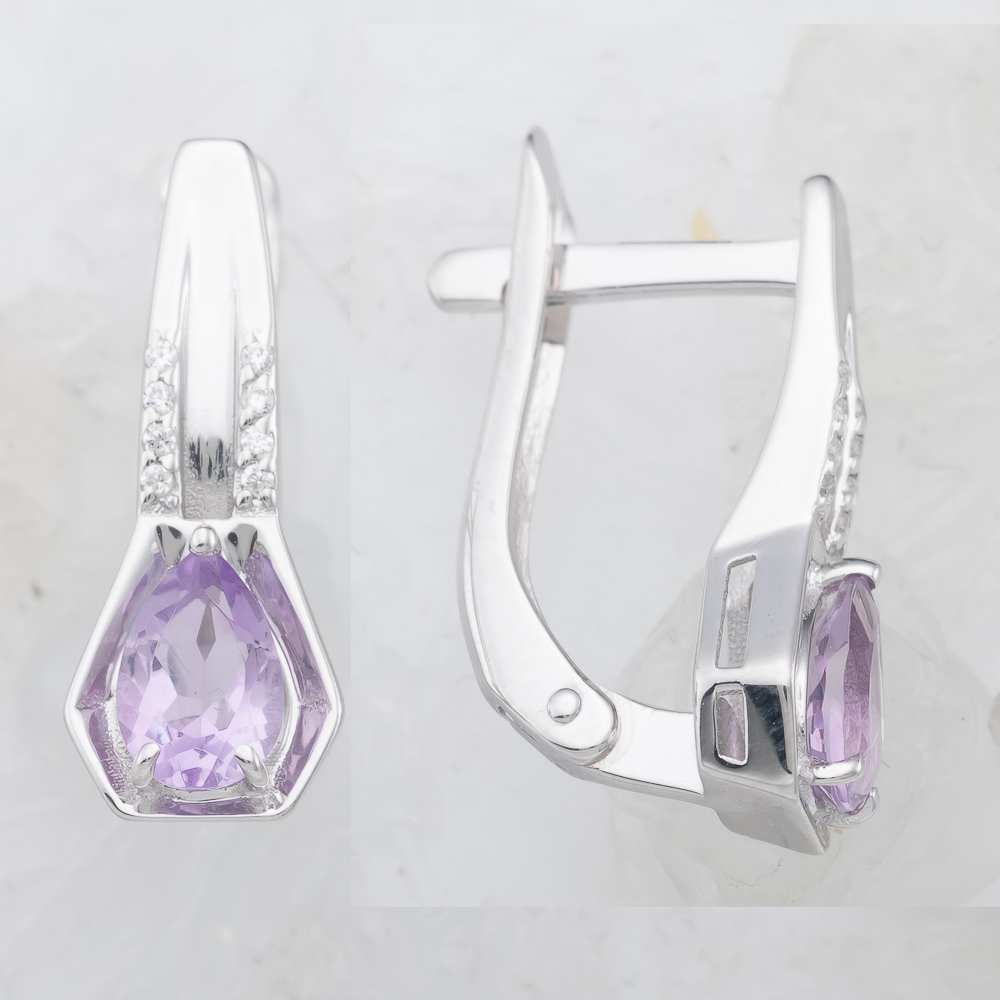 Серьги из серебра с топазом и фианитом