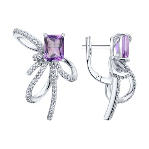 Серьги из серебра с аметистом и фианитом