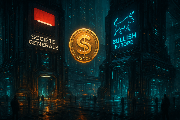 Банковский гигант SocGen выведет стейблкоин USDCV на Bullish Europe