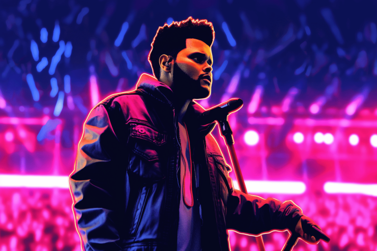 Певец The Weeknd выступает на виртуальной сцене
