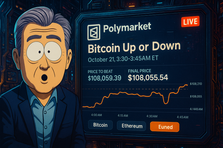 Polymarket запустила 15-минутные ставки на цену биткоина и эфира