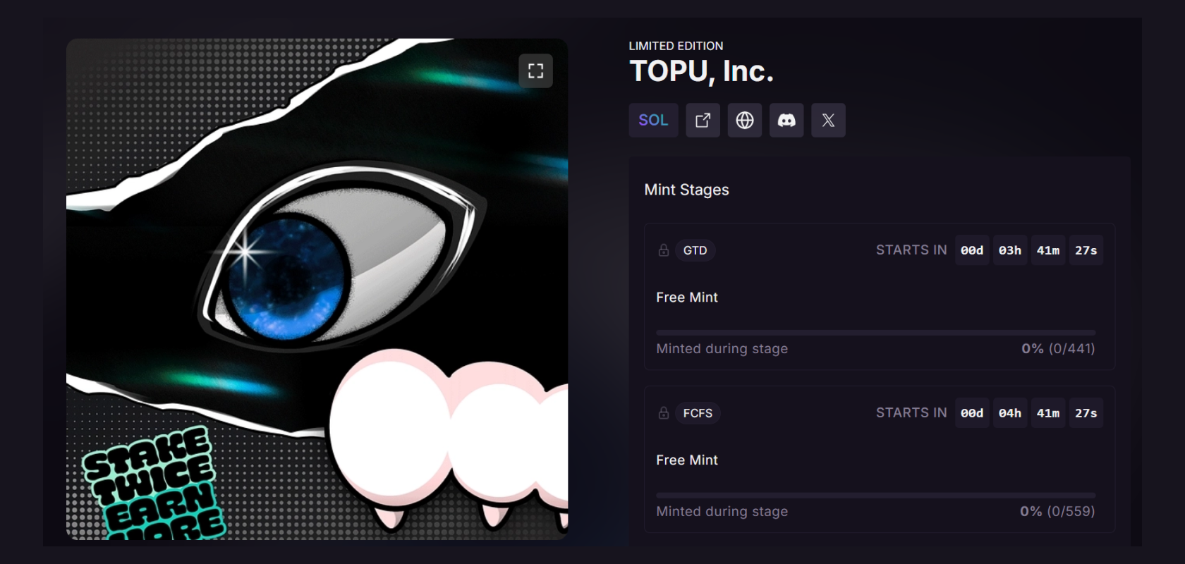 Страница минтинга NFT-коллекции TOPU, Inc. Источник: @fragmetric/Magic Eden