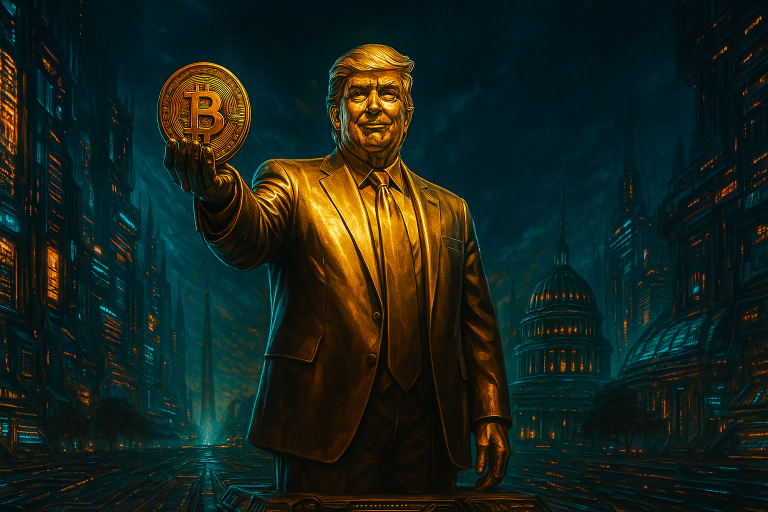 У Капитолия установили золотую статую Трампа с биткоином в руках