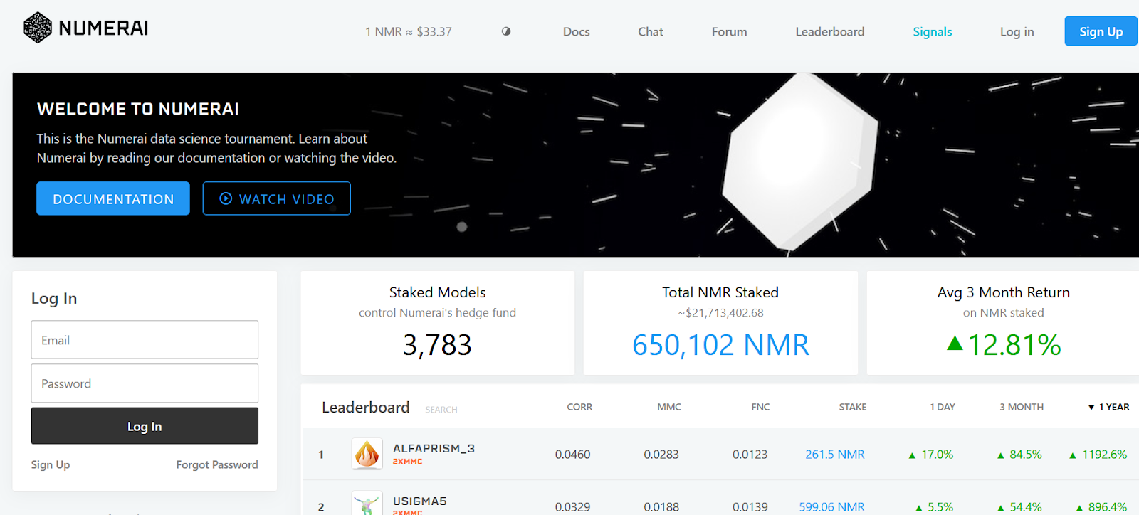 Стартовая страница Numerai // Источник: Portfolio 123