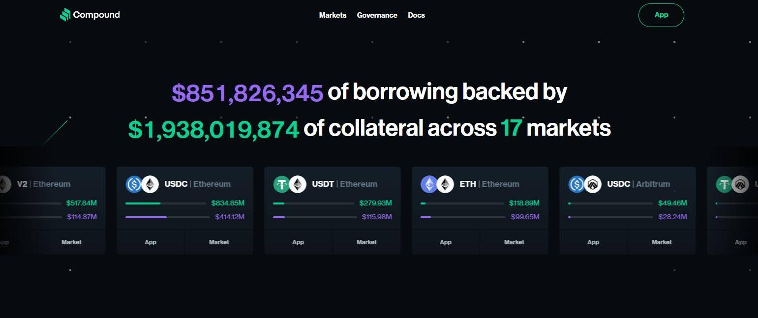 Стартовая страница Compound Finance // Источник: Compound Finance