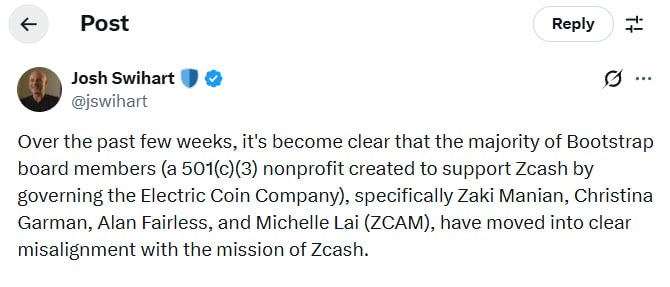 Кризис управления в ZCash: почему приватный гигант потерял 25% за два дня?
