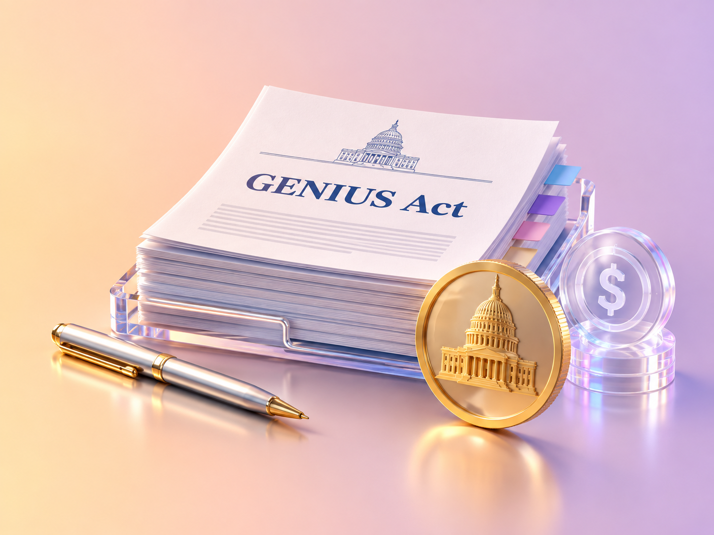 Закон Guiding and Establishing National Innovation for US Stablecoins Act был подписан 18 июля 2025 года // Источник: Midjourney