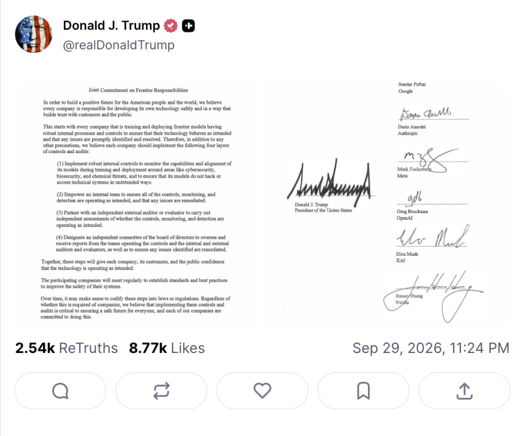 Добровольное соглашение о самоконтроле. Источник D.Trump в Truth Social