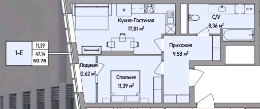 Квартира, 1 комната, 51 м², Агент