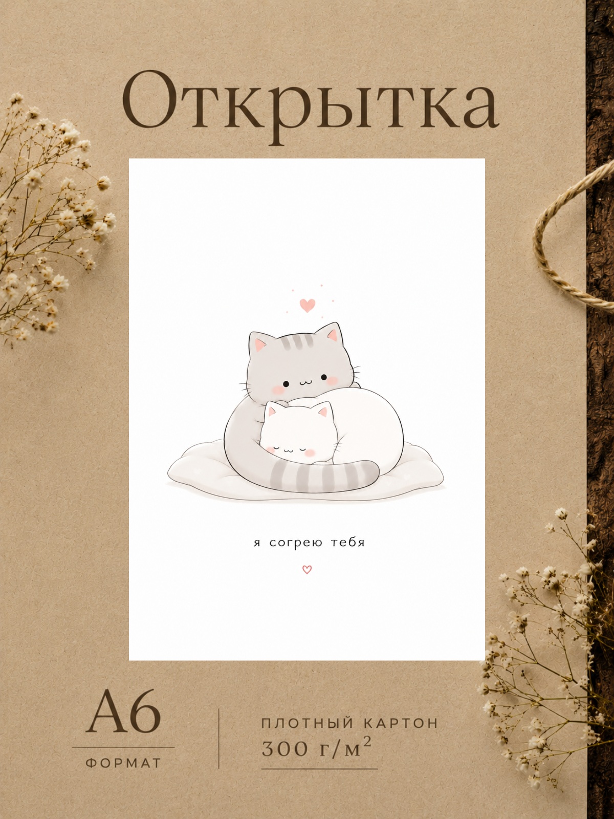 Открытка любимому "Я согрею тебя" с котиками