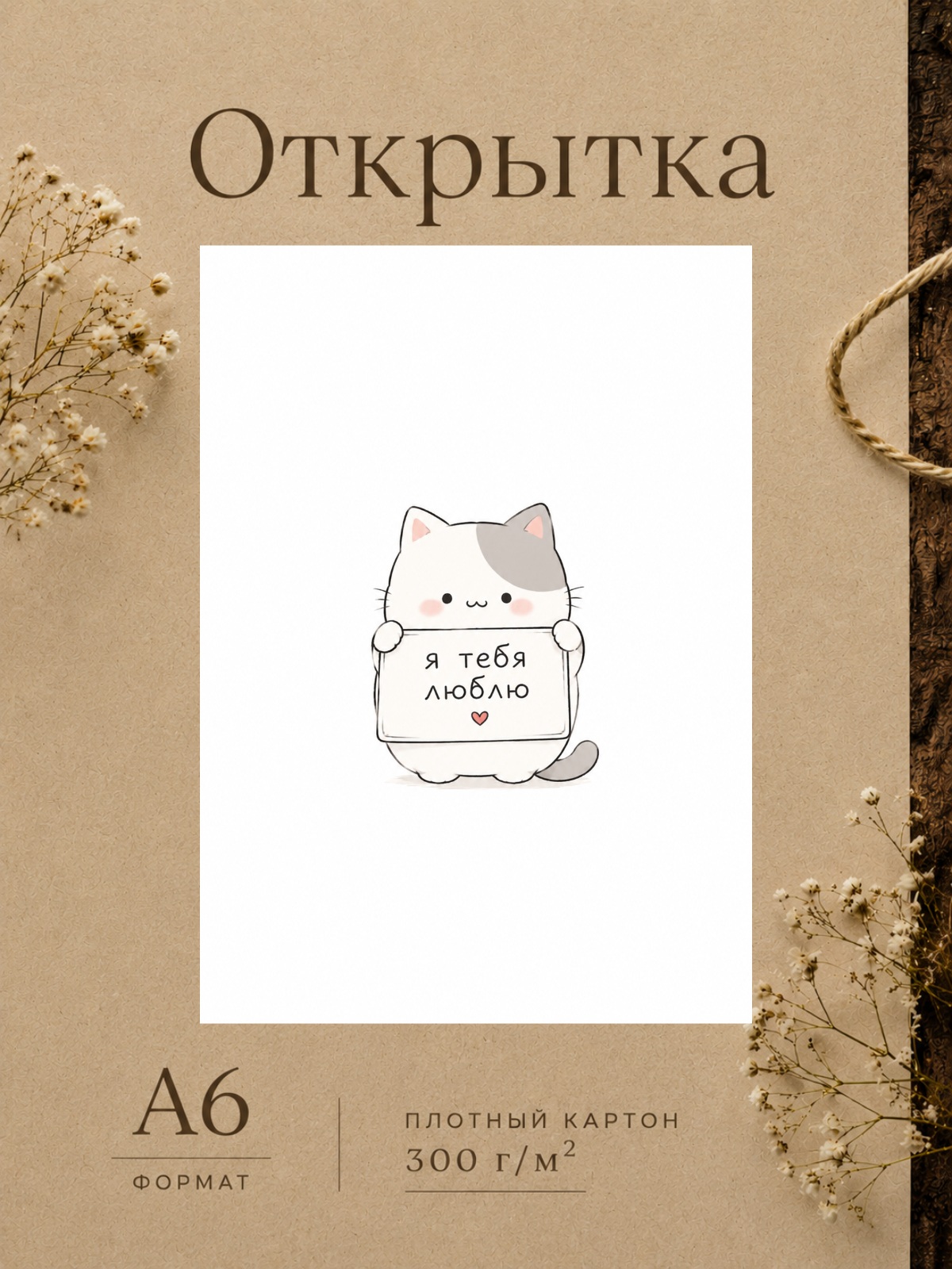 Открытка любимому "Я люблю тебя" с котиком