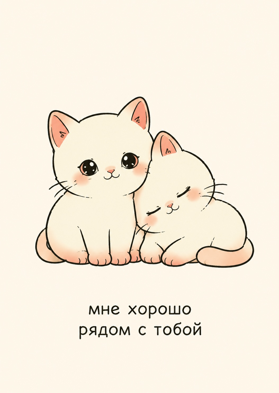 Милая открытка "Мне хорошо рядом с тобой" с котиками