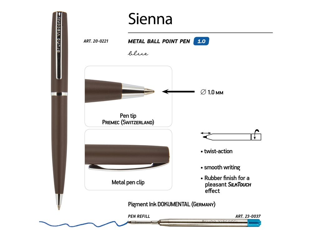 Ручка металлическая шариковая Sienna, софт-тач Ручка металлическая шариковая Sienna, софт-тач