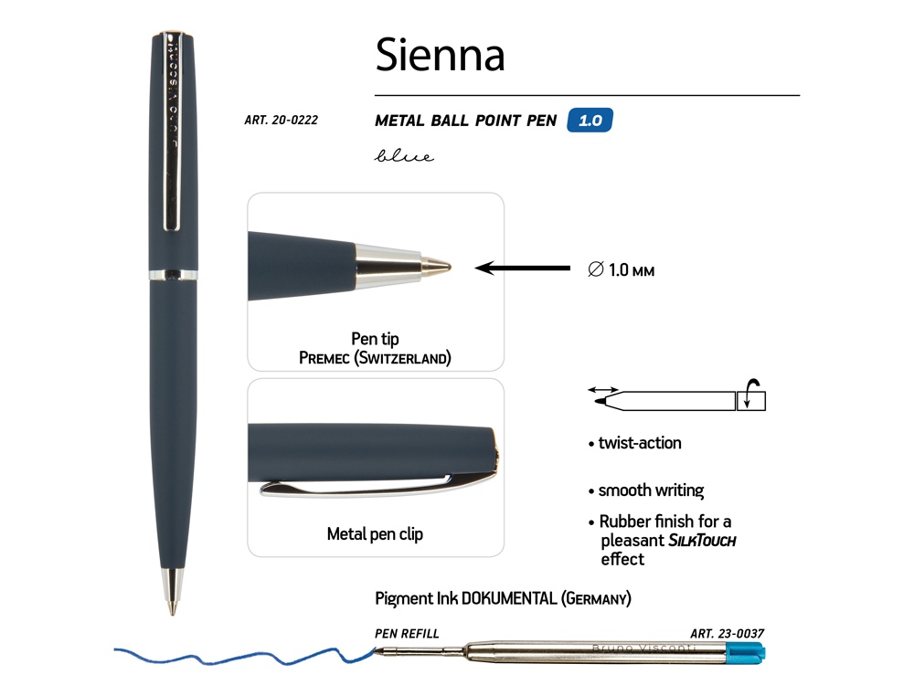 Ручка металлическая шариковая Sienna, софт-тач Ручка металлическая шариковая Sienna, софт-тач