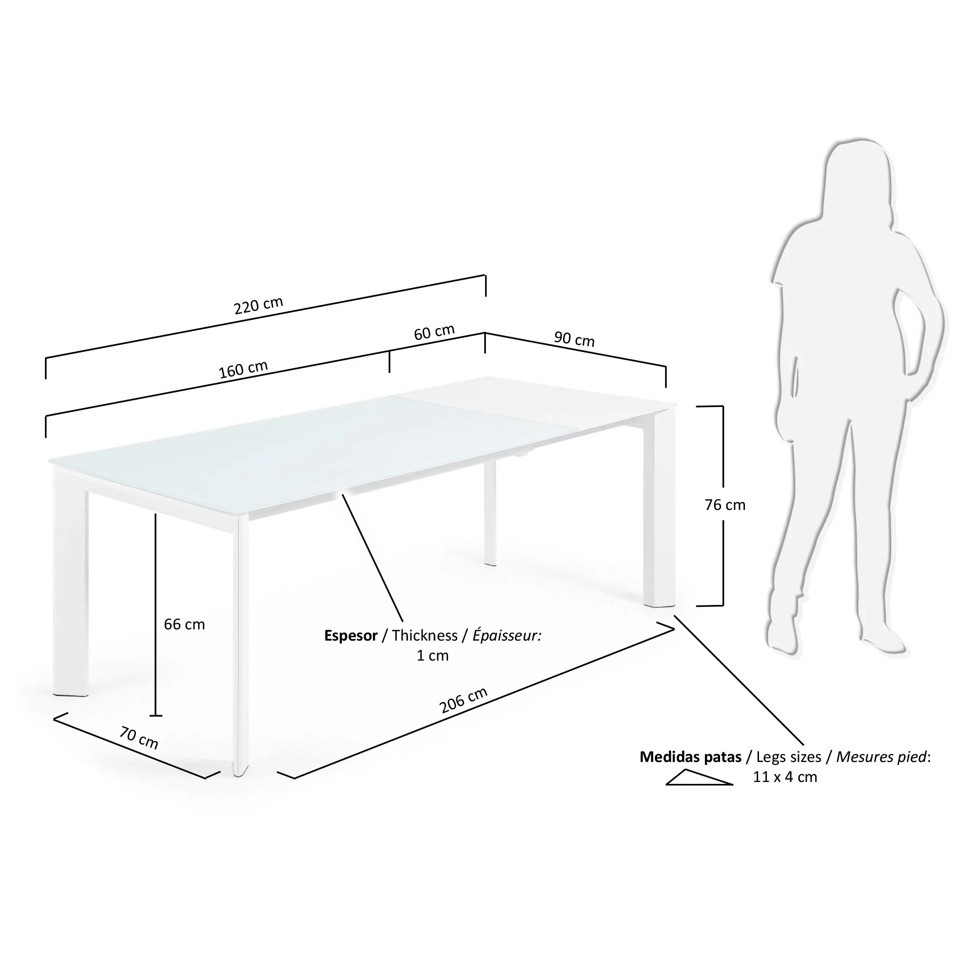 ATTA Стол 160 (220) x90 белое стекло