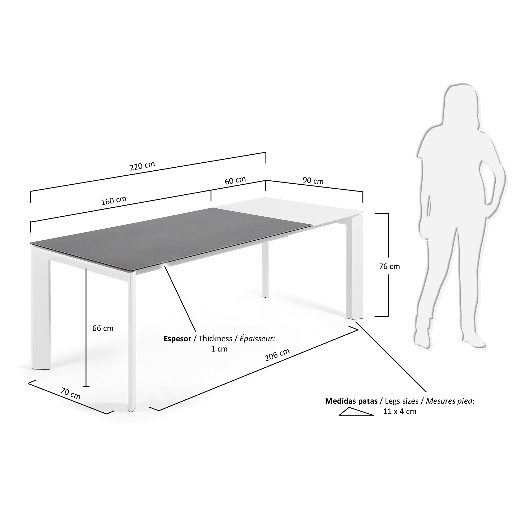 Стол Atta 160 (220) x90 белый керамический