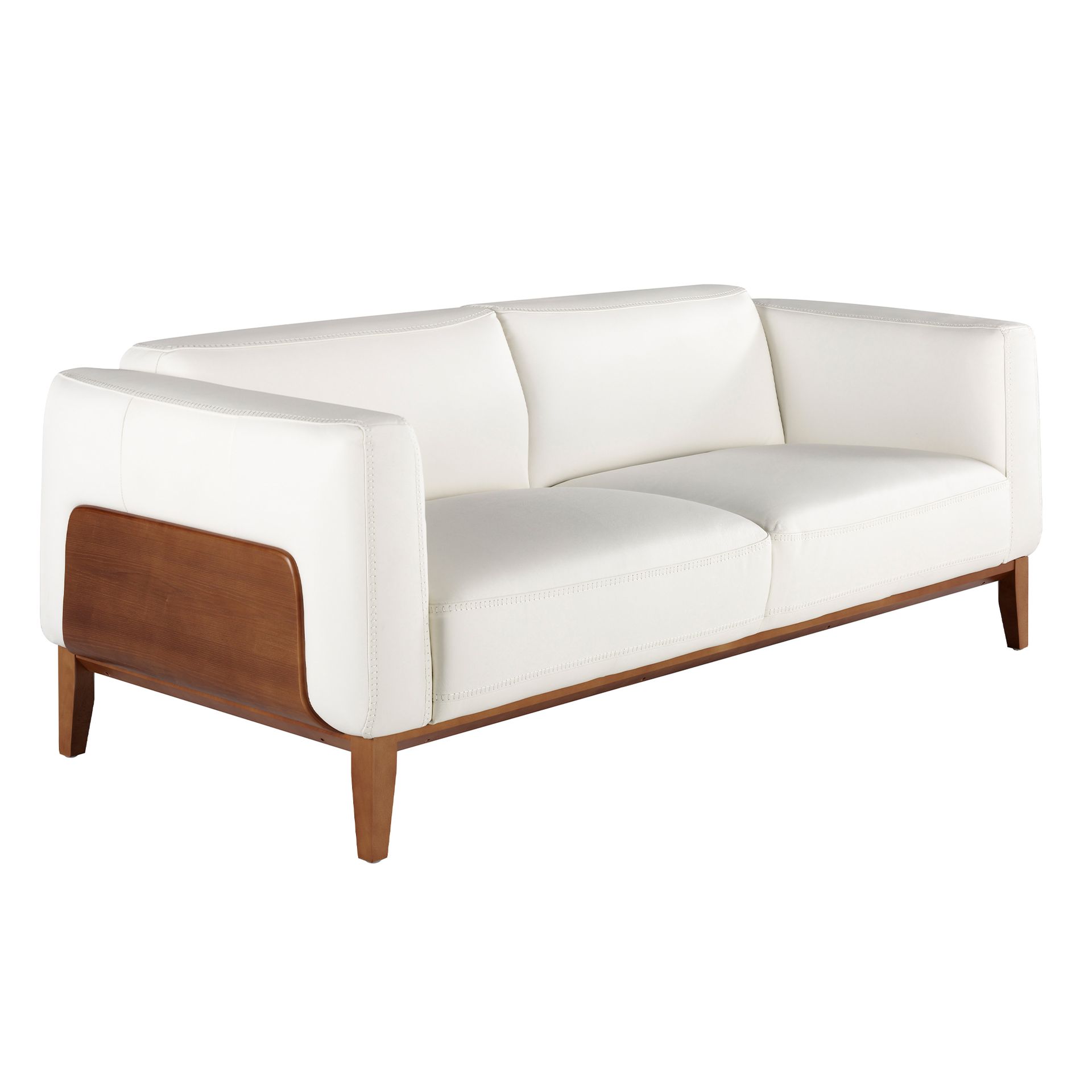 Диван 3-х местный 5353-3P-M9715 /6115 кожаный белый с каркасом из ореха