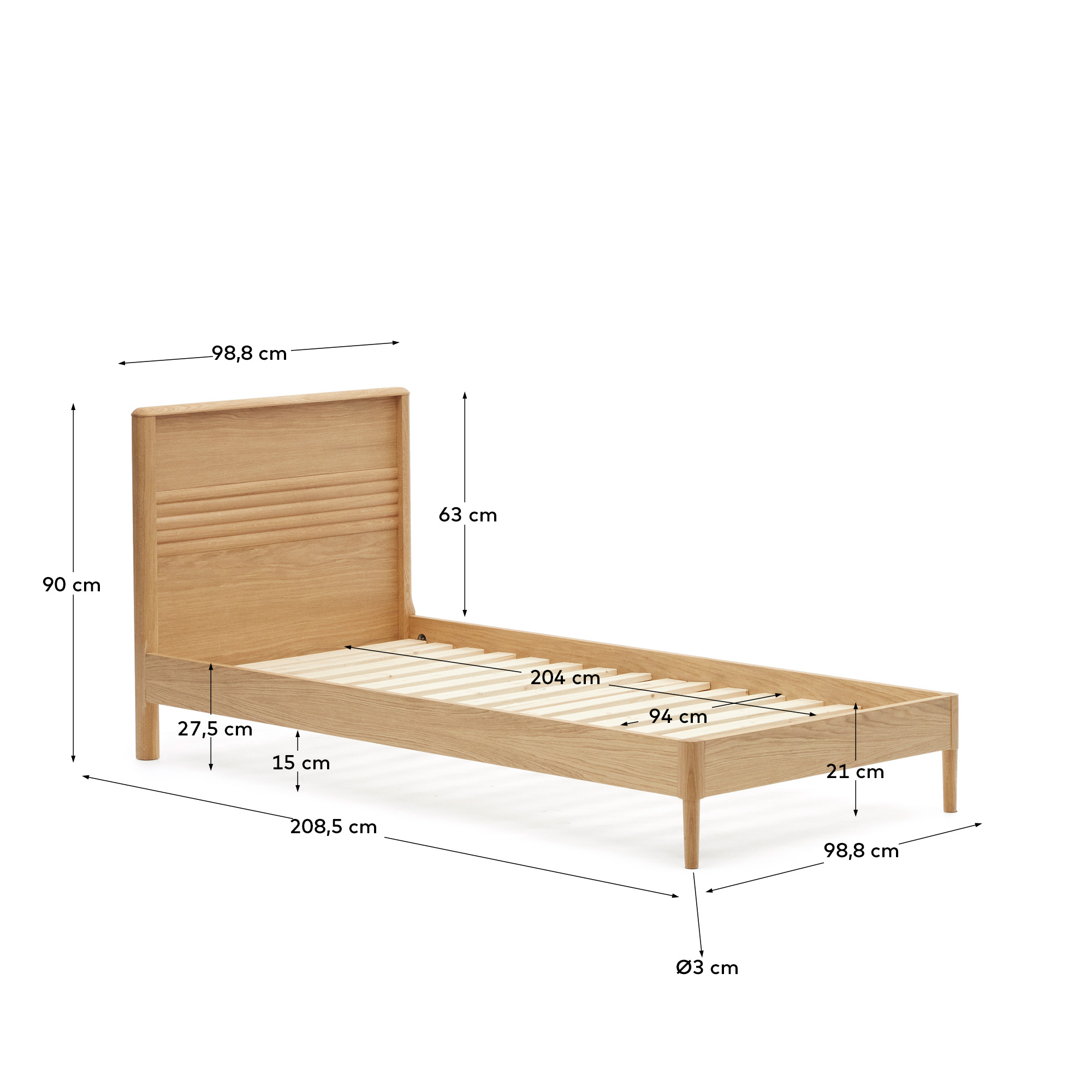 Lenon Кровать из шпона дуба для матраса 90 x 200 см