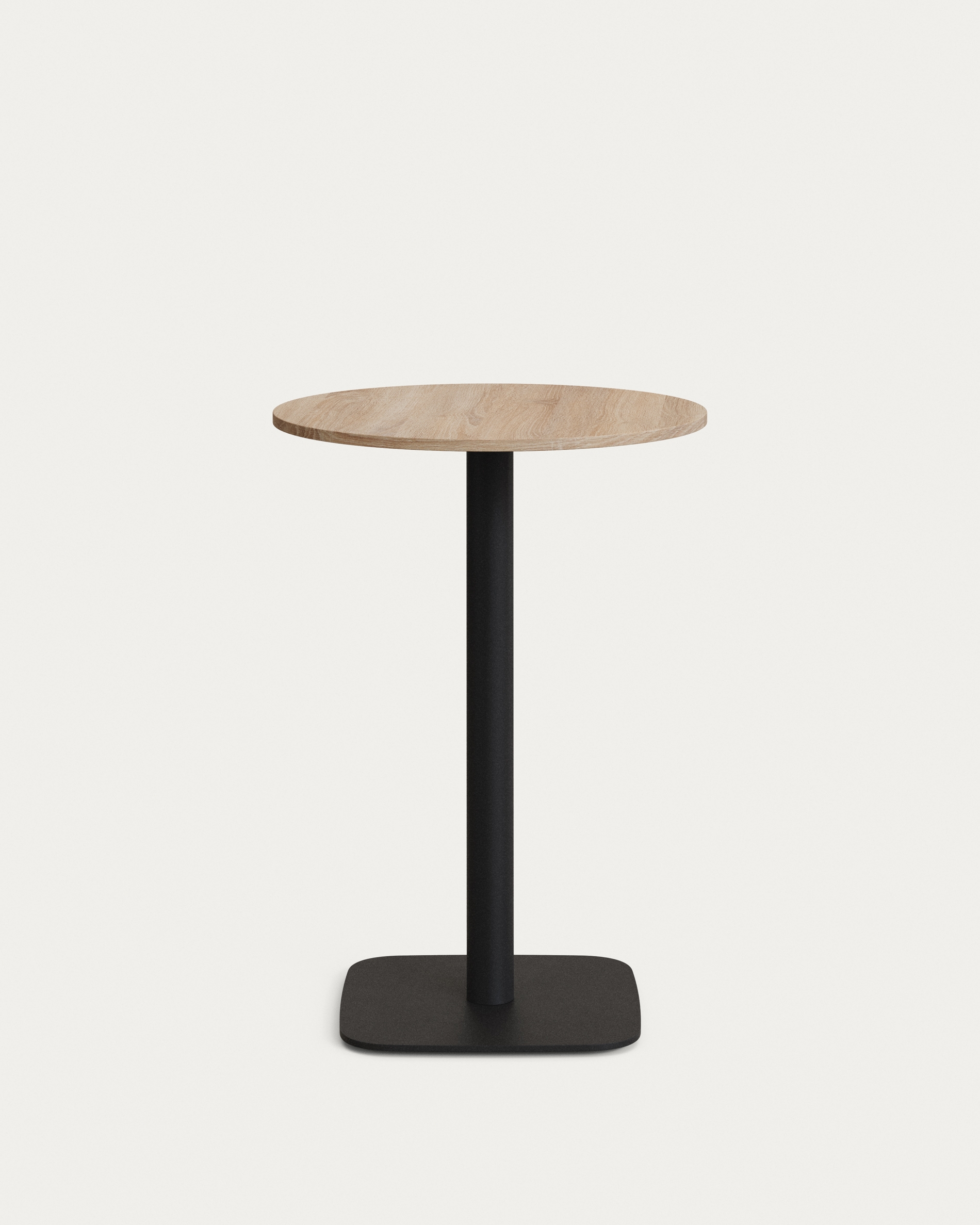 Dina Высокий круглый стол из меламина с натуральной отделкой и черной металлической ножкой Ø60x96