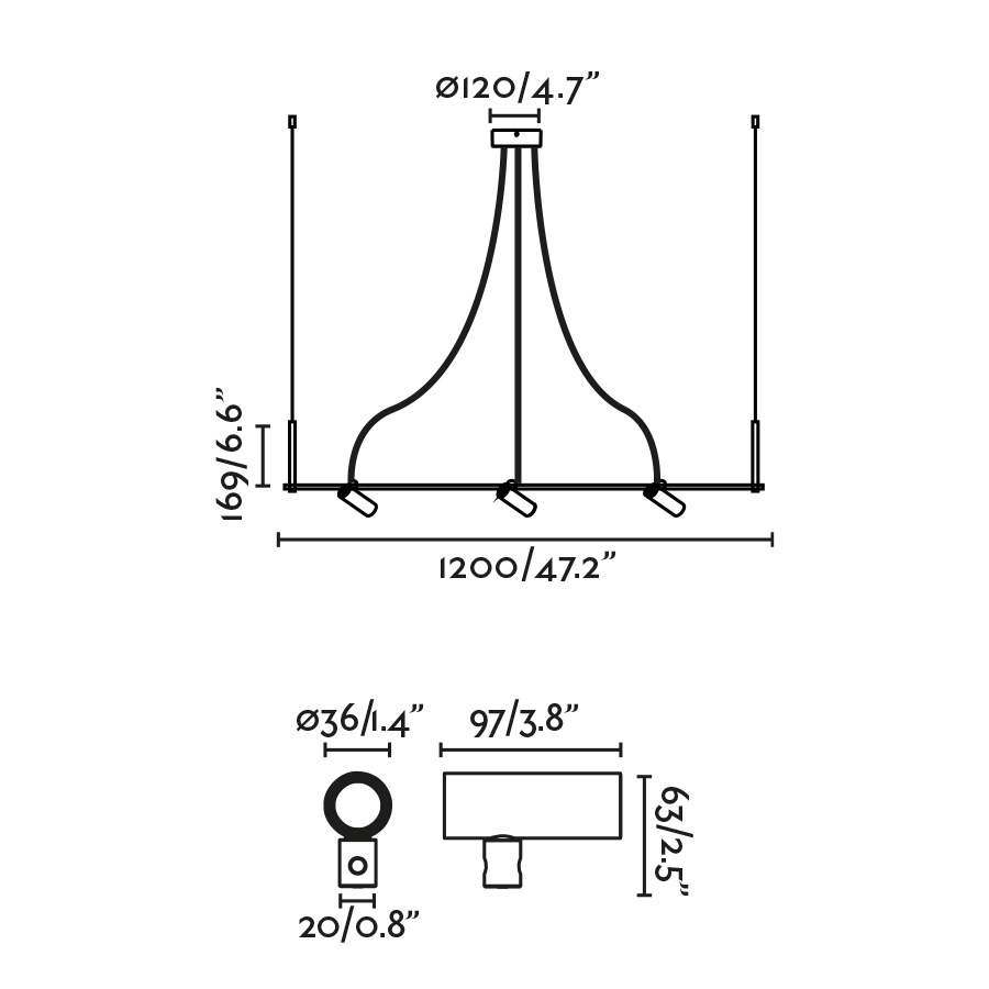 CLAP Линейный подвесной светильник черный 3x6W 3000K 38º