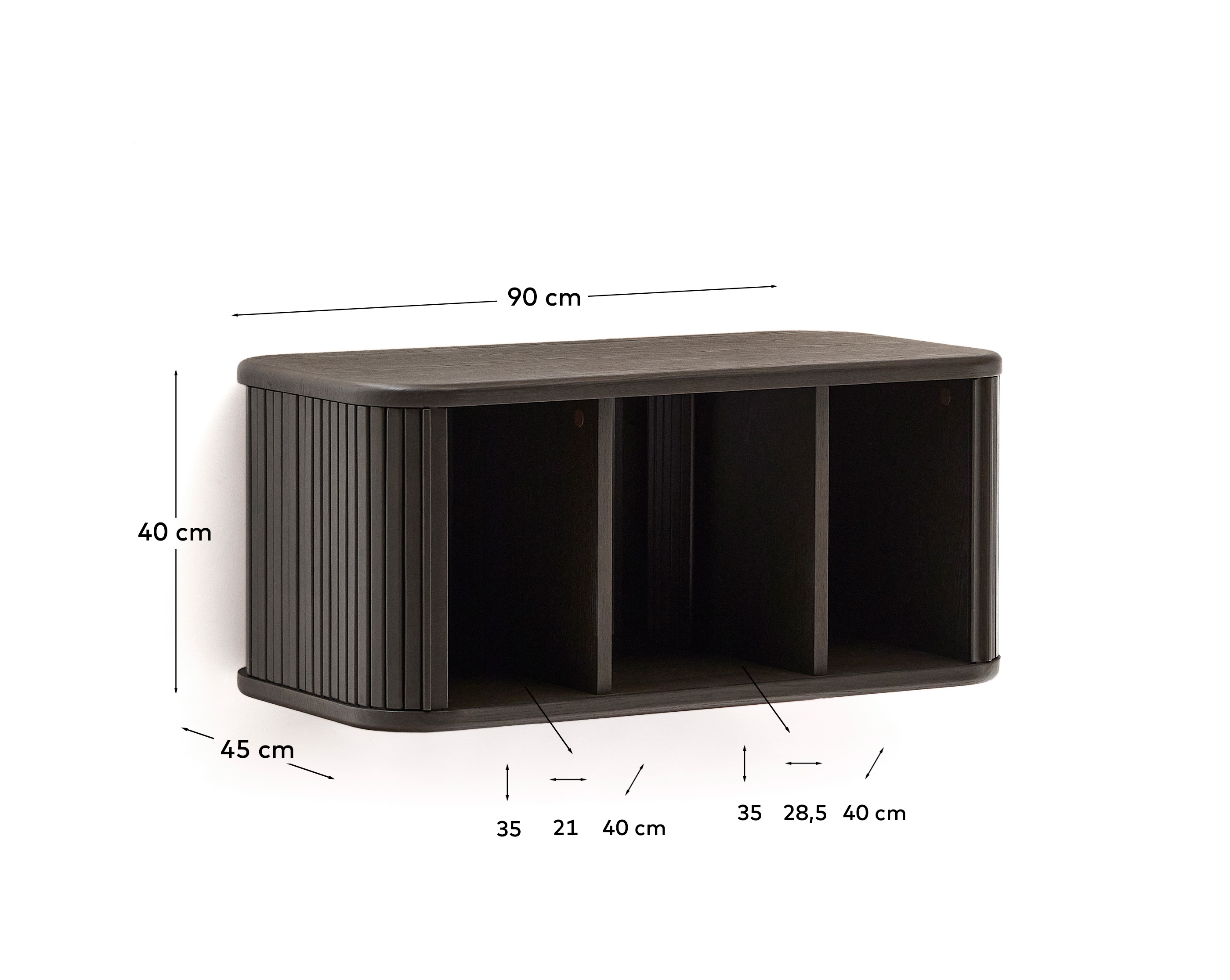 Шкафчик для ванной Mailen из ясеневого шпона в темной отделке, 90 x 45