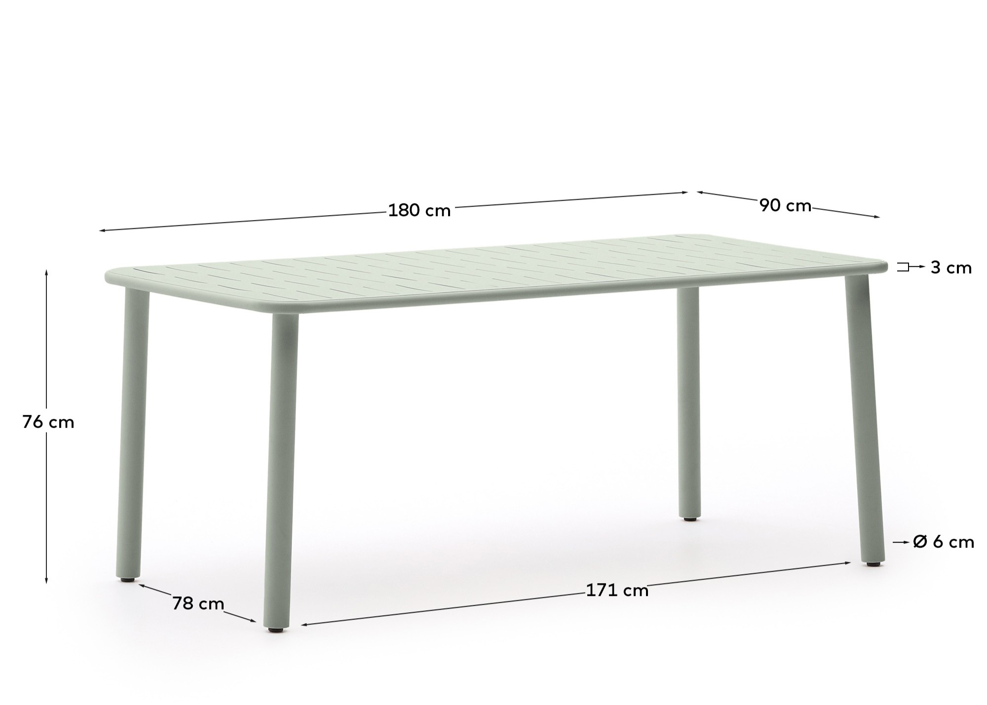 Уличный стол Brai из оцинкованной стали бирюзового цвета 180 x 90 см
