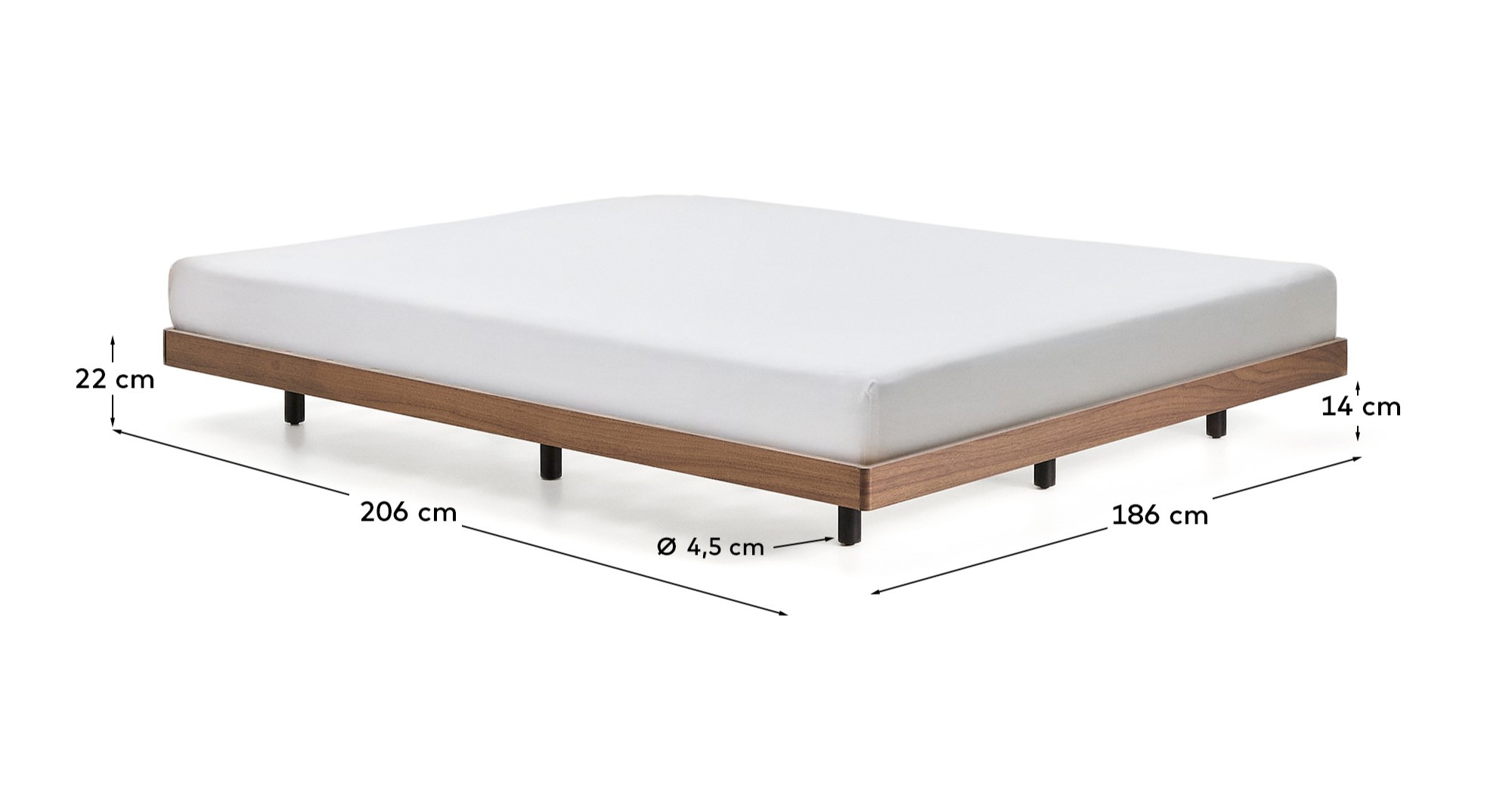 Основание кровати Norlen из орехового шпона с темной отделкой для матраса 180 x 200
