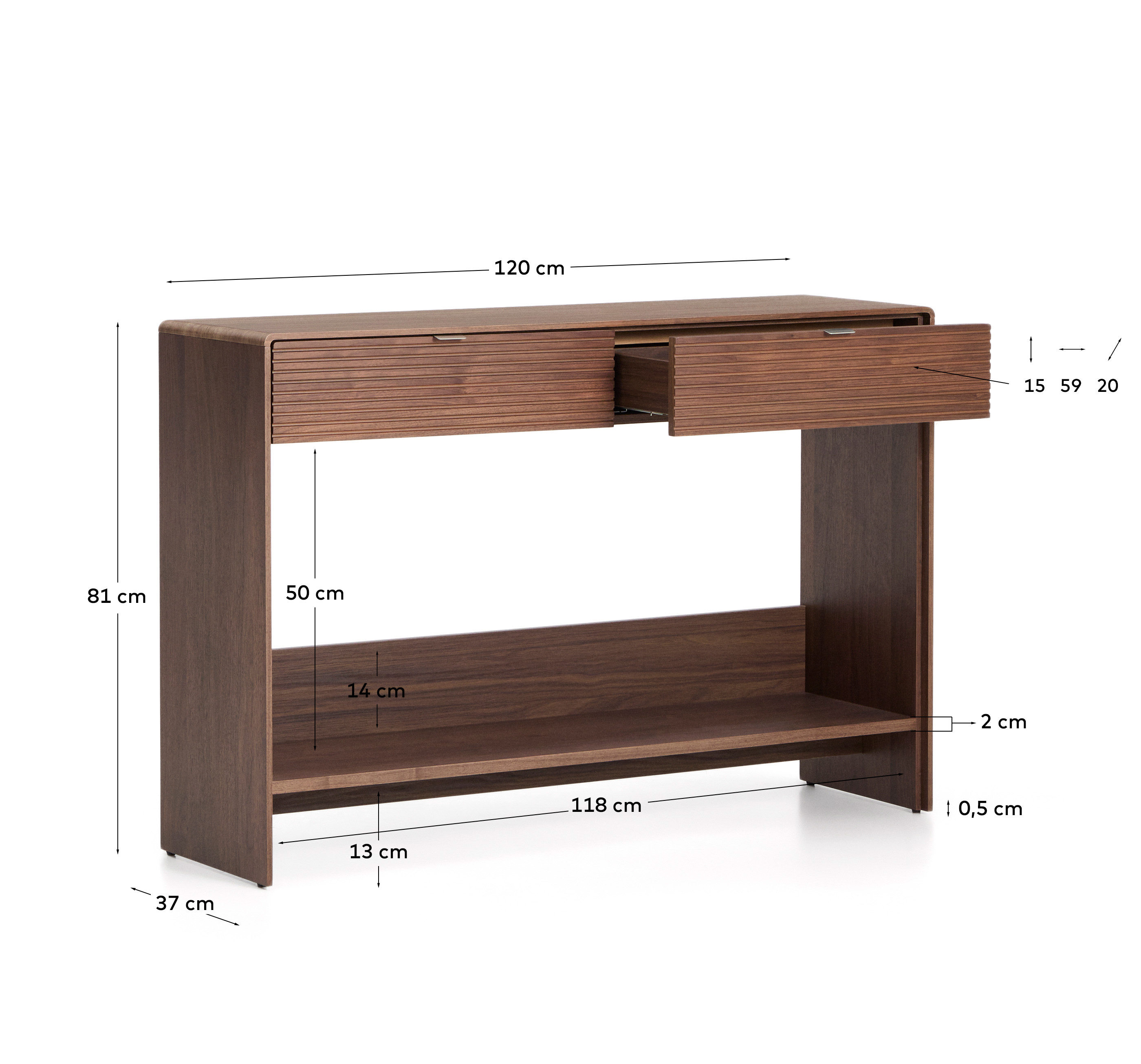 Буфет Norlen с 2 ящиками и полкой из орехового шпона 120 x 81 см