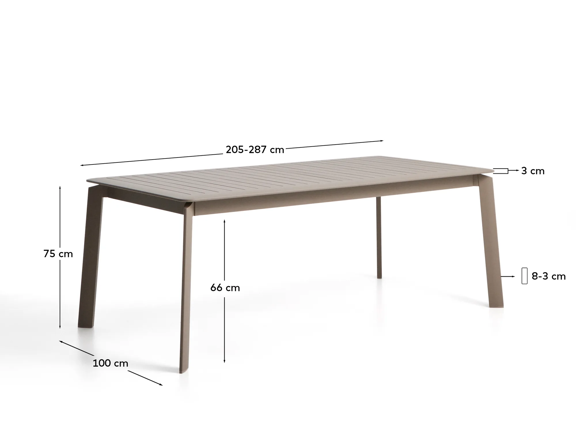 Раздвижной уличный стол Brela из алюминия цвета taupe 205(287) x 100 см