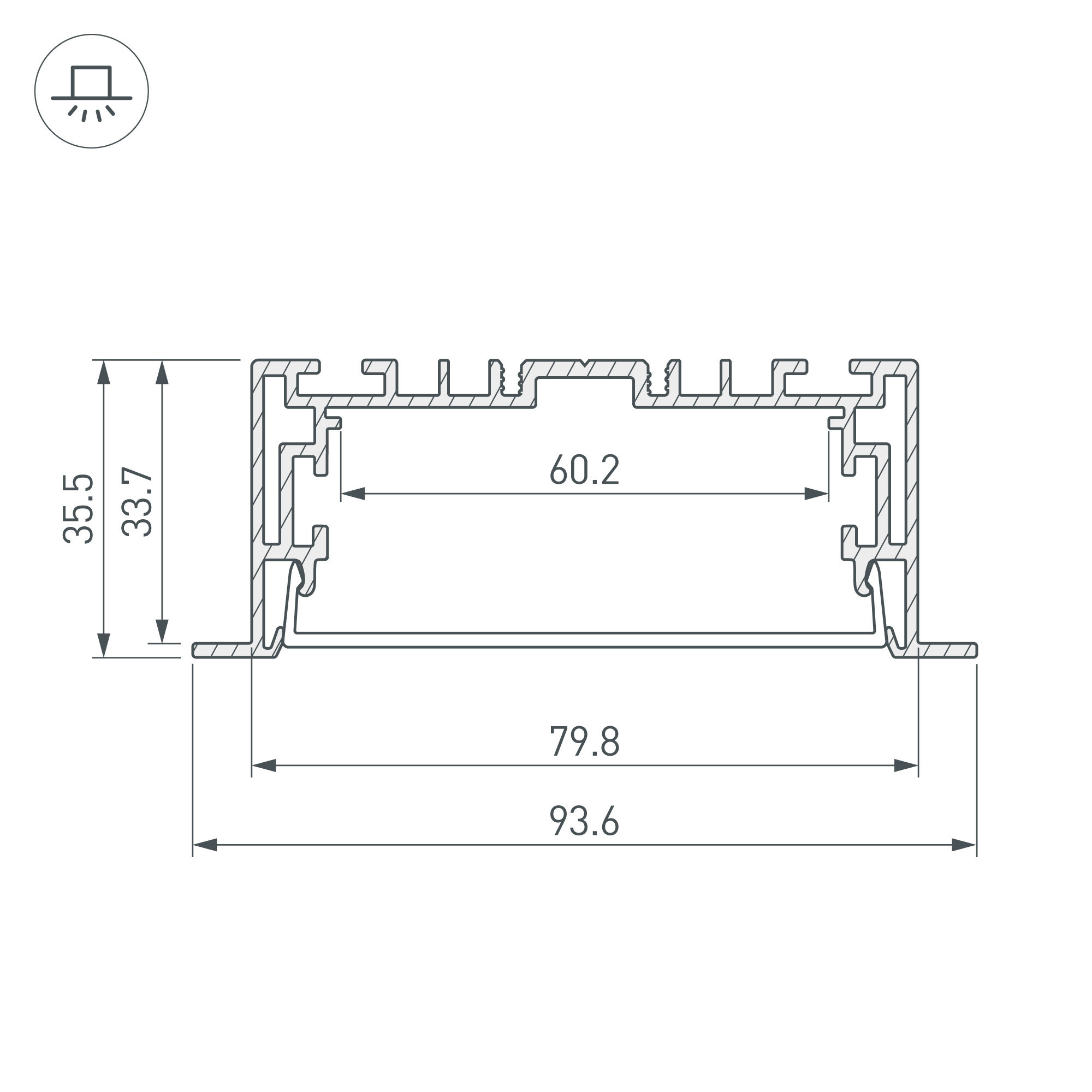Алюминиевый профиль с экраном S2-Linia94-F-2500 Anod+Opal 021178(1)