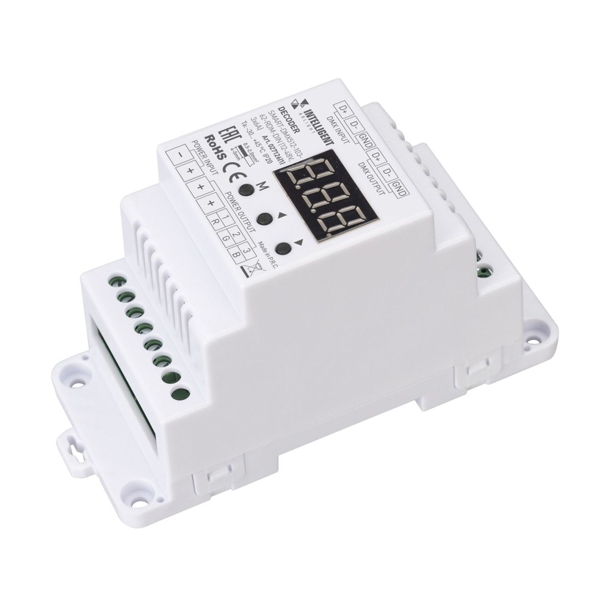 Декодер SMART-DMX512-103-62-RDM-DIN (12-48V, 3x6A) (IARL, IP20 Пластик) 027126(1)
